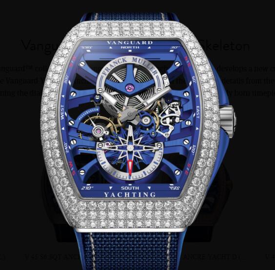 Review Buy Franck Muller Vanguard Yachting Anchor Skeleton Classic Replica Watch for sale Cheap Price V 45 S6 SQT ANCRE YACHT D (BL)